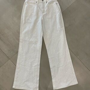 GOOD AMERICAN good ease rhinestonr pinstripe wide leg jeans in white-size 00/24